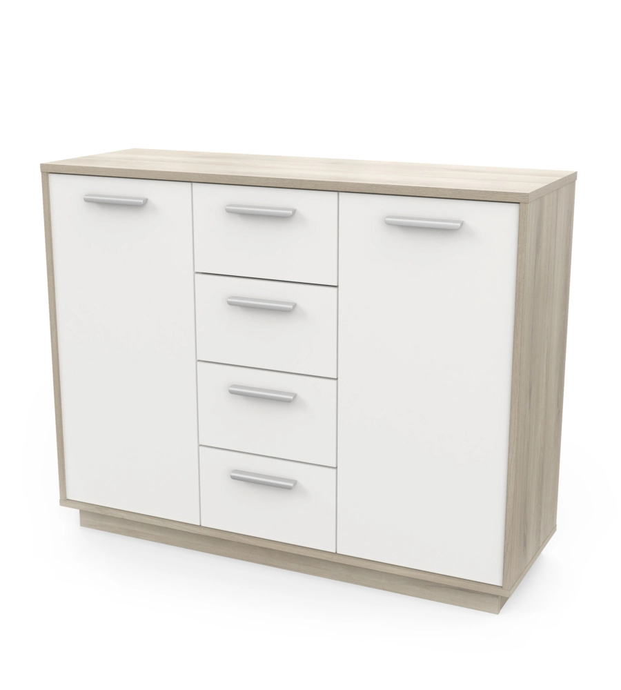 MOBILE BIANCO E QUERCIA CON 2 ANTE E  4 CASSETTI, 113X84X36 CM